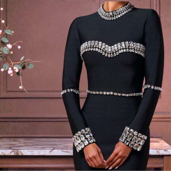 Fashion Nova Luxe Black Long Sleeve Dress with Silver Accents - Picture 2 of 16